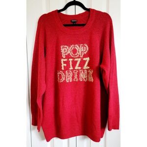 Torrid 3 Pop Fizz Drink Tinsel Sweater Plus 3X Red‎ Gold Holiday Champagne  NWOT